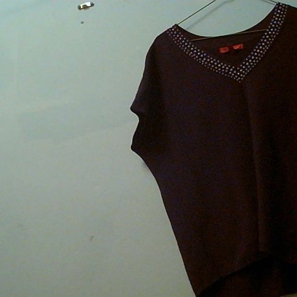 Women’s V-Neck Hem Deep red silver beaded embellishment by jennifer lopez M/M - Picture 5 of 5